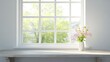 © NFTNexus - White wooden table beside a spacious spring window with ample space for text or graphics