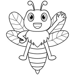 Cartoon bee waving hand line art