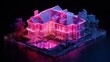 © happysunstock - Digital blueprint of a property in neon overlay a futuristic architectural visualization