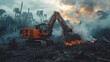 © addymawy - Excavator Clearing a Burning Rainforest Area