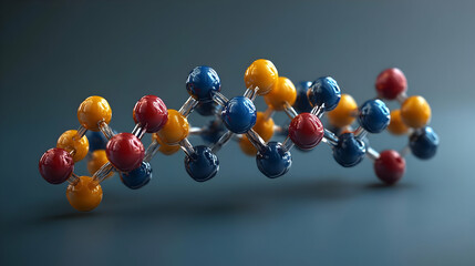 3D Rendering of a Molecular Structure with Yellow, Blue, and Red Spheres