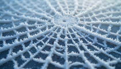 Frost-covered web with intricate icy details
