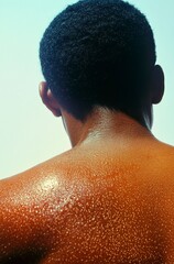 A person with sunburn on their back, a photograph of the skin discoloration caused by ultraviolet rays from sunlight. generative ai