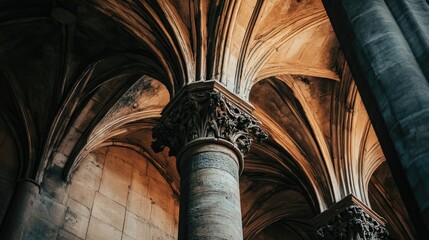 Gothic style columns in the nave of a cathedral showcasing intricate architectural details