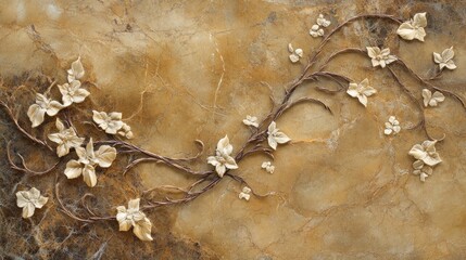 Aufkleber - Brown marble finish with natural texture featuring an intricate design of creamy vines