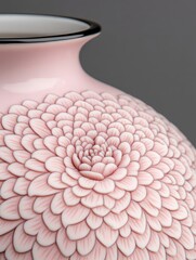 Poster - Delicate pink floral vase showcasing intricate chrysanthemum design and elegant craftsmanship