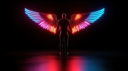 Aufkleber - A mesmerizing fusion of light and humanity the neon-winged figure symbolizing freedom and ascendancy