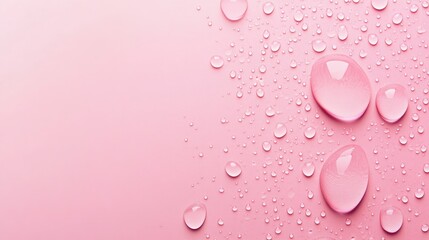 Fototapete - Circular water droplets on a pink background Space for text Aerial perspective