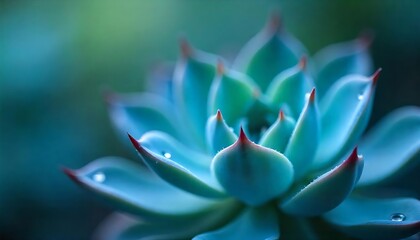 Blue Succulent Plant with Dew Drops,