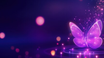 Aufkleber - A stunning representation of a vibrant butterfly bathed in magical purple light symbolizing transformation and beauty