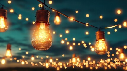 Poster - Twinkling lights creating a magical atmosphere with decorative bulbs for events and gatherings