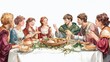© Evon J - Watercolor of Medieval Feast with Friends Celebrating Together Feast of St. Giusto