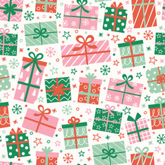 Wall Mural - colourful hand drawn presents background. christmas seamless texture. banner. vector illustration