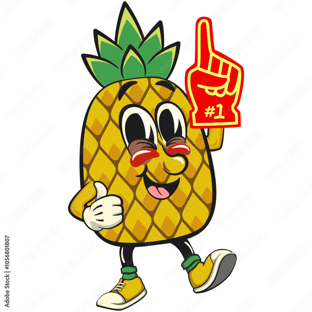 Cute and happy fun pineapple isolated vector cartoon mascot character ...