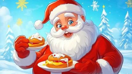 Wall Mural - Santa happily serves festive treats in a snowy landscape during the holiday season, spreading joy and cheer