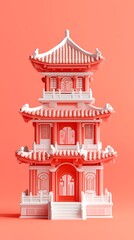 traditional chinese 3d ancient building illustration poster background