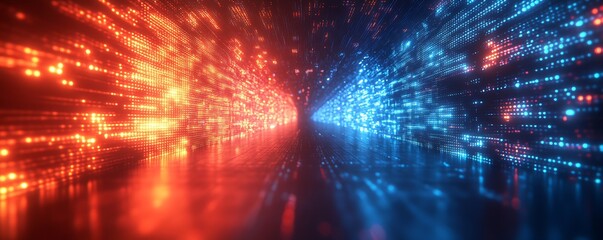 Poster - Futuristic Abstract Neon Lights in Red and Blue Creating a Dynamic Digital Background : Generative AI