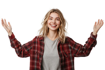 Wall Mural - Smiling Woman in Plaid Shirt - Happy and Cheerful Portrait