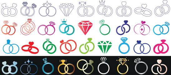 Wall Mural - wedding ring vector illustration, engagement rings made of diamonds, and wedding icons vector designs for branding, invitations, jewelry stores, and digital marketing. unique ring and diamond shape