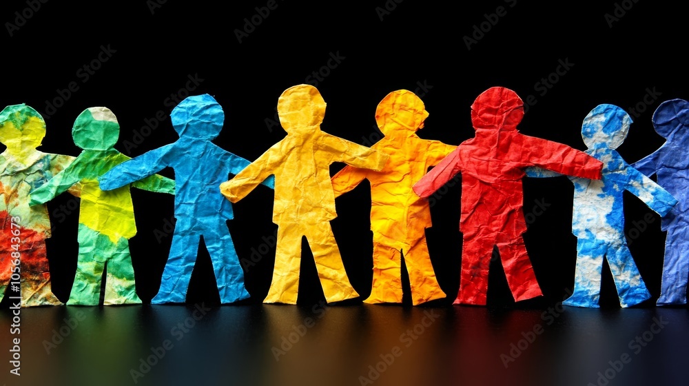 Paper chain people holding hands, a symbol of unity, teamwork, and ...