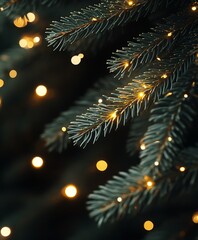 Poster - Magical Festive Season with Glistening Lights and Pine Tree Branch Elements : Generative AI