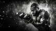 © AlexPhototest - boxer mid punch in dramatic action shot, showcasing intense focus and strength. powerful image captures essence of determination and athleticism in striking black and white style