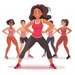 © Kavita - A cartoon fitness instructor leading a group class with a motivating smile on a white background.