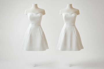 White strapless cocktail dress on white background