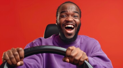 A person holding a steering wheel, likely from a vehicle