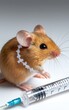 © Mind - Mouse with a syringe, white isolate background.