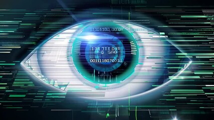 Wall Mural - technology shot eye digital data close-up surveillance representing iris background high-tech stream