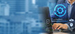 © batjaket - A business person updates software, installs an update process, and upgrades the software version concept. Software updates or operating system upgrades
