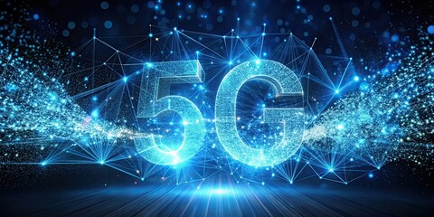 Abstract particles creating a dynamic and futuristic 5G concept, technology, digital, network, communication