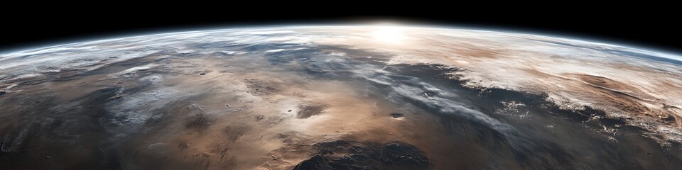 Wall Mural - a close up of the earth with a sun in the sky. the sun is in the middle of the sky and the earth is 