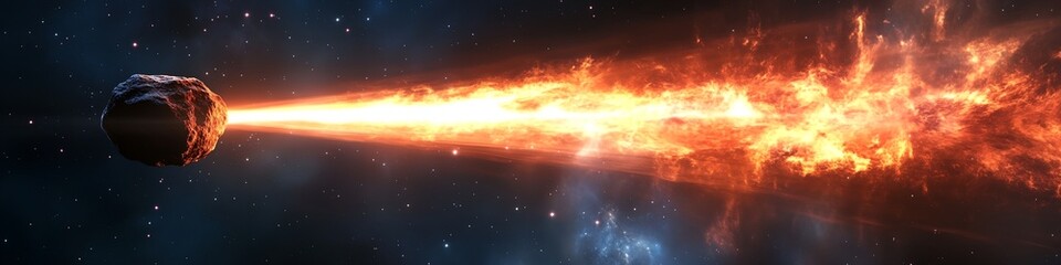 Wall Mural - a fiery comet is shooting through space, leaving a trail of fire behind it. concept of awe and wonde