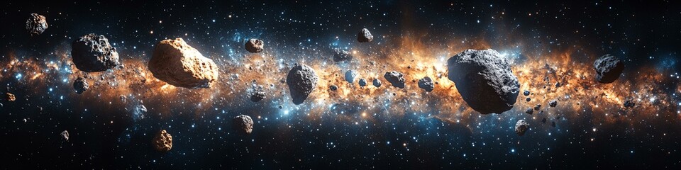 Wall Mural - a space scene with a large number of rocks and debris. the rocks are scattered throughout the image,