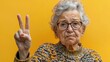 © -Quantum Pixels- - Old Woman Waving Finger To Refuse Isolated On Yellow Background