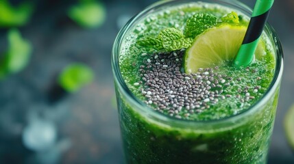 Chia seed based detox drinks green smoothies and nutritious ingredients Emphasizing diet body cleansing and healthy eating concepts