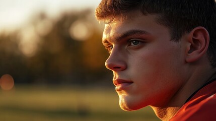 Male athlete gazing into the distance while on the field