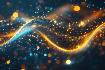 Wall Mural - abstract glittering wave with blue and gold particles