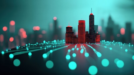 A futuristic cityscape, where buildings are interconnected by glowing cables, blurring the line between architecture and circuitry, a simulation of the future.