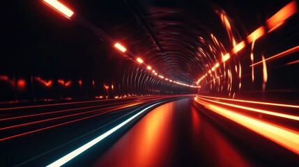 Leinwandbilder - Illuminated dark tunnel abstract representation of technology and speed in 3D visualization