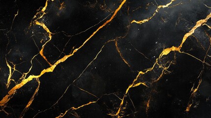 Poster - Black marble backdrop featuring intricate yellow veining