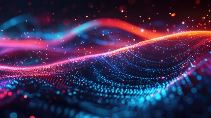 Leinwandbilder - A captivating abstract background showcasing vibrant energy and the dynamic movement of technological particles within a digital landscape