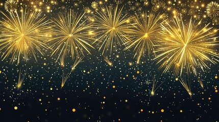 Leinwandbilder - New Year s Eve celebration background with a panoramic view of golden fireworks illuminating the dark night sky
