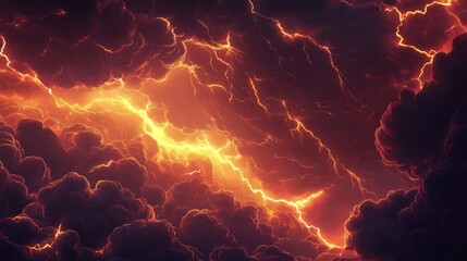 Fototapete - Mahogany sky filled with clouds features a storm with wind and rain Dramatic dark backdrop with glowing light and lightning creates a magical mystical and eerie atmosphere