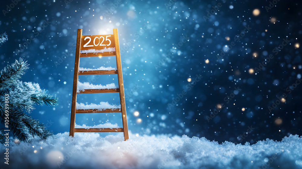 A ladder with the top rung marked '2025' and lower rungs with earlier ...