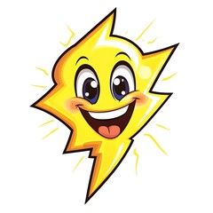 Wall Mural - Cartoon happy lightning bolt with a smiley face on a white background.