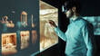 © Kornwit - A museum visitor exploring historical artifacts enhanced with AR displays, showing virtual reconstructions of ancient structures and objects