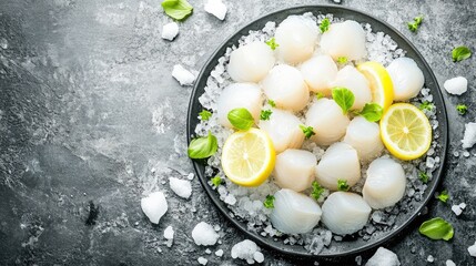 Wall Mural - Fresh Seafood Plate with Scallops and Lemon Slices